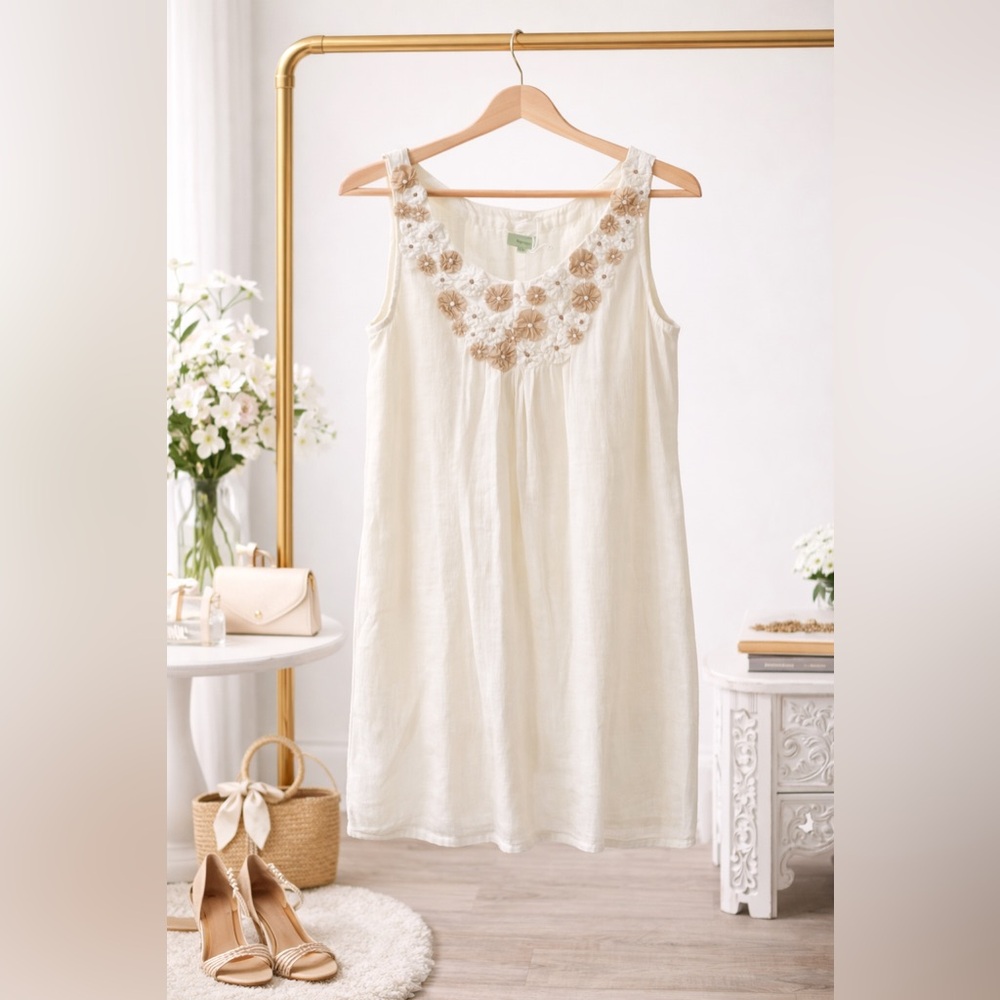 🤍 Boho Floral Appliqué Cotton Blouse – NWT – L/XL  Resort • Anthropologie Style
